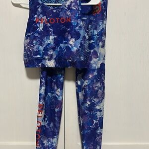 Peloton Blue and Purple Girls' Watercolor Active Leggings Set